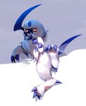 ambiguous_gender claws featureless_crotch feral fur horn looking_at_viewer lying on_back red_eyes simple_background solo spread_legs spreading tail white_body white_fur likey nintendo pokemon absol generation_3_pokemon pokemon_(species) 2024 hi_res signature