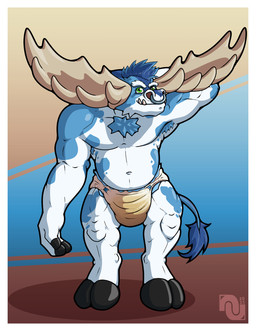 anthro armpit_hair armpit_tuft belly blue_body blue_fur blue_hair bodily_fluids body_hair border chest_hair chest_tuft clothed clothing dad_body diaper diaper_only facial_piercing fur genital_fluids hair hand_on_head hooves looking_at_viewer male moose_antlers muscular muscular_anthro muscular_male nose_piercing nose_ring piercing ring_piercing simple_background topless tuft unclean_diaper underbite urine used_diaper using_diaper wearing_diaper wet_diaper wetting wetting_diaper white_body white_border white_fur nenanauso blizzard_entertainment warcraft bovid bovine mammal tauren cel_shading hi_res shaded