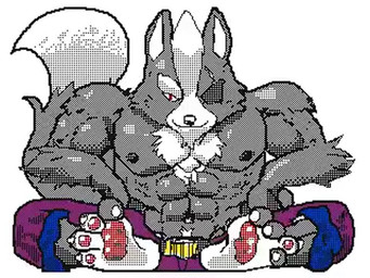 abs anthro areola barazoku barefoot belt biceps big_feet big_muscles body_hair bottomwear chest_hair claws clothed clothing curling_toes deltoids eye_patch eyebrows eyewear feet foot_fetish foot_focus front_view fur hair hands_on_hips huge_muscles humanoid_feet looking_at_viewer male manly muscular muscular_anthro muscular_male navel nipples obliques pants pawpads plantigrade plantigrade_pawpads pubes serratus simple_background sitting smile soles solo thick_arms toe_claws topless topless_anthro topless_male triceps tuft white_background keke_(artist) nintendo star_fox wolf_o'donnell canid canine canis mammal wolf 2026 2d_animation 4:3 animated digital_media_(artwork) flipnote_studio_(artwork) frame_by_frame loop no_sound short_playtime video