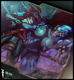 areola armor big_breasts black_border border breasts duo female female_penetrated male male/female male_penetrating male_penetrating_female nipples open_mouth penetration sex text tongue tongue_out vaginal vaginal_penetration wings dnp101 halo_(series) microsoft mythology xbox_game_studios alien dragon mythological_creature mythological_scalie sangheili scalie 2025 artist_name hi_res