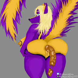 anthro anus big_breasts big_butt biohazard_symbol biohazard_tattoo black_body black_fur blonde_hair blue_eyes breasts butt curvy_figure feces female fur genitals hair hazard_symbol larger_female markings nipples plump_labia presenting presenting_anus presenting_hindquarters presenting_vulva purple_body purple_fur scatplay size_difference skunk_stripe skunk_tail solo striped_body striped_fur striped_markings striped_tail stripes symbol tail tail_markings tattoo thick_thighs voluptuous voluptuous_female vulva wide_hips yellow_body yellow_fur angel_kiitty victoria_von_werner_(angelkiitty) humanoid hybrid mammal mephitid skunk 1:1 absurd_res hi_res