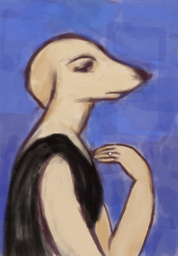 anthro black_clothing black_shirt black_tank_top black_topwear clothing ears_down eyebrows fur looking_at_viewer male pivoted_ears ring shirt solo tank_top topwear yellow_body yellow_fur reynard_goodfellow whitney_chewston canid canine canis domestic_dog mammal hi_res