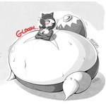 2023 animal_humanoid animate_inanimate belly big_belly big_breasts blush blush_lines breasts cat_humanoid clothing felid felid_humanoid feline feline_humanoid female gardevoir generation_3_pokemon hi_res huge_belly huge_thighs humanoid hybrid hyper hyper_belly hyper_pear inflation_fetish liquid_inflation looking_back mammal mammal_humanoid maria_(nekovoir) monochrome motion_lines navel nintendo one_eye_obstructed pear-shaped_figure pokemon pokemon_(species) solo sound_effects tail text thick_thighs transformation veryfilthything water_balloon water_inflation wide_hips