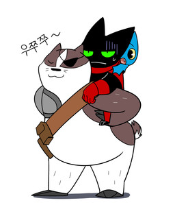 1_eye anthro black_body black_fur cape carrying_another clothing cybernetics disability eye_patch eyewear female fur green_eyes group machine male overweight overweight_male piggyback prosthetic prosthetic_arm prosthetic_limb red_clothing text mayar cartoon_network mao_mao:_heroes_of_pure_heart adorabat badgerclops sheriff_mao_mao_mao badger bat cyborg domestic_cat felid feline felis mammal mustelid musteline absurd_res hi_res korean_text