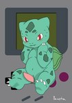 bodily_fluids claws embarrassed genitals male penis red_eyes shy solo sweat conditional_dnp pawsta game_boy game_boy_family nintendo pokemon bulbasaur dinosaur generation_1_pokemon pokemon_(species) prehistoric_species reptile scalie hi_res