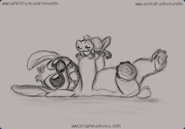 4_toes ambiguous_gender anthro biped duo feet feral fur grey_background happy head_tuft larger_anthro lying notched_ear on_back open_mouth open_smile pawpads quadruped simple_background size_difference small_tail smaller_feral smile tail text toes tuft cathynoire disney lilo_and_stitch stitch_(lilo_and_stitch) alien amphibian experiment_(lilo_and_stitch) frog 2023 greyscale monochrome sketch url male_(lore)