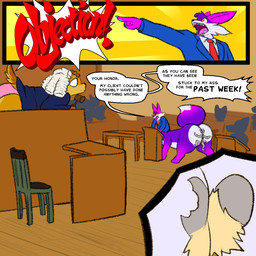 chair clothing courtroom flattened flattened_body flattening_fetish furniture gavel gown panties powdered_wig suit suit_jacket text underwear logtut ace_attorney capcom objection! cosmo_allstar loggy_(logtut) waylon_(thecosmicwolf33) canid canid_taur canine canine_taur canis domestic_dog fox fox_taur mammal mammal_taur mouse murid murine rat rodent taur 1:1 english_text