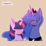 blue_body blue_fur blue_hair blush crown duo female feral fur hair hair_over_eyes headgear horn long_hair multicolored_hair purple_body purple_fur purple_hair simple_background smile text tiara unicorn_horn cold-blooded-twilight friendship_is_magic hasbro my_little_pony mythology princess_luna_(mlp) twilight_sparkle_(mlp) equid equine mammal mythological_creature mythological_equine unicorn artist_name english_text hi_res