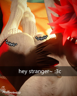 afternoon anthro bed bedroom butt camera_view from_front_position fur furniture gesture male multicolored_body multicolored_fur nude raised_leg red_eyes snapchat_caption solo suggestive suggestive_gesture text warmers mrrmonsterr600 snapchat milo_monster canid canine fox mammal absurd_res blender_(artwork) blender_cycles_(artwork) digital_media_(artwork) hi_res