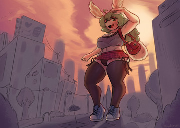 anthro bra_lines breasts bulge city cityscape cleavage clothed clothing footwear freckles fully_clothed gynomorph intersex legwear macro navel panties purse socks solo thigh_highs thigh_socks underskirt underwear moonlitmoff arthropod insect lepidopteran moth hi_res