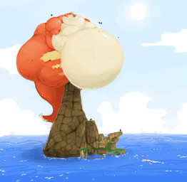 anthro belly big_belly big_butt blue_sky butt huge_belly hyper hyper_belly island macro male morbidly_obese obese outside overweight red_body sitting sky solo thick_thighs boot_(artist) mythology nintendo the_legend_of_zelda wind_waker valoo dragon mythological_creature mythological_scalie scalie 2014