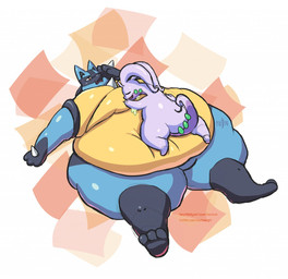 ambiguous/ambiguous ambiguous_gender anthro belly belly_overhang belly_rolls belly_squish big_belly chest_spike chubby_cheeks duo fat_legs feet happy high-angle_view huge_belly larger_on_bottom lying_on_another moobs morbidly_obese morbidly_obese_ambiguous morbidly_obese_anthro narrowed_eyes nude obese obese_ambiguous obese_anthro on_another's_belly one_fang open_mouth open_smile overweight overweight_ambiguous overweight_anthro simple_background size_difference smaller_on_top smile soles spikes spikes_(anatomy) squish text thick_thighs three-quarter_view weight_difference noctoon nintendo pokemon generation_4_pokemon generation_6_pokemon goodra lucario pokemon_(species) 2017 digital_drawing_(artwork) digital_media_(artwork) hi_res signature url