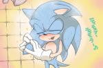 anthro bathing blue_body blue_fur eyes_closed fur happy male shower showering solo sparkles text water wet nashi_(intothe_bluesky) sega sonic_adventure sonic_the_hedgehog_(series) sonic_the_hedgehog eulipotyphlan hedgehog mammal 3:2 japanese_text