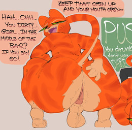anthro anus balls bedroom_eyes big_butt biped black_eyes butt crouching cute_fangs dialogue exclamation_point fangs fingers fur genitals green_sclera half-closed_eyes hand_on_butt hand_on_own_butt looking_at_viewer looking_back male multicolored_body multicolored_fur multicolored_tail narrowed_eyes open_mouth orange_body orange_ears orange_fur orange_tail pink_nose presenting presenting_anus presenting_hindquarters question_mark rear_view seductive sharp_teeth solo tail teeth text thick_thighs tongue sushiamazing dreamworks puss_in_boots_(franchise) puss_in_boots_(dreamworks) domestic_cat felid feline felis mammal tabby_cat 2025 digital_media_(artwork) english_text
