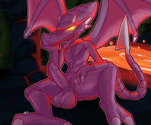 3_toes anthro balls big_balls big_penis bubble claws erection feet foreskin front_view genitals glowing glowing_eyes grey_claws hand_on_chin hand_on_leg hand_on_thigh hind_toe humanoid_genitalia humanoid_penis lava looking_at_viewer male membrane_(anatomy) membranous_wings motion_lines non-mammal_balls non-mammal_foreskin nude partially_retracted_foreskin penis pink_wings purple_balls purple_body purple_penis purple_scales purple_wings resting_on_arm scales smile smirk solo spiked_tail spikes spikes_(anatomy) spread_legs spread_wings spreading tail thick_thighs throbbing throbbing_penis toe_claws toes wings yellow_eyes ultilix metroid mythology nintendo ridley alien dragon mythological_creature mythological_scalie scalie space_dragon_(metroid) 2021 digital_media_(artwork) hi_res