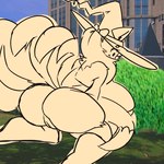 1:1 anthro big_breasts big_butt breasts butt curious female generation_1_pokemon genitals kneeling ninetales nintendo pokemon pokemon_(species) pussy sixth_quadratus solo