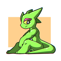 anthro balls barely_visible_balls barely_visible_genitalia biped black_eyes chibi eyeliner feet genitals green_body makeup male muscular muscular_anthro muscular_male nude orange_background plantigrade purple_eyeliner simple_background sitting solo white_background yellow_sclera dragontim retro_pixel_lizard lizard reptile scalie 1:1 digital_drawing_(artwork) digital_media_(artwork) low_res