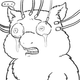 abuse ambiguous_feral ambiguous_gender bodily_fluids crying electricity ellipsis eye_torture feral gore head_torture helpless open_mouth solo speech_bubble stuck suffering tears torture wire young young_ambiguous young_feral yellowcottoncandy030 fluffy_pony fluffy_pony_(species) mammal 1:1 2025 digital_media_(artwork) hi_res monochrome
