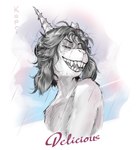 ambiguous_gender anthro blood bodily_fluids cloud raining sharp_teeth sky solo teeth kapri kapri_(kapri) bovid caprine goat mammal absurd_res hi_res portrait signature