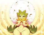 afro areola big_breasts breasts brown_eyes brown_nipples cotton eyelashes facial_markings female genitals green_body green_skin head_markings markings navel nipples no_pupils orange_background plant pussy simple_background smile solo standing white_body wide_hips yellow_body latiar nintendo pokemon eldegoss elemental_creature elemental_humanoid flora_fauna generation_8_pokemon humanoid plant_humanoid pokemon_(species) 2023 5:4 hi_res portrait three-quarter_portrait