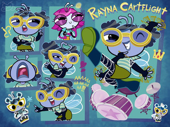 4_arms antennae_(anatomy) anthro black_boots black_clothing black_footwear blue_body blue_skin boots bottomwear clothing eyewear female footwear glasses green_bottomwear green_clothing green_skirt hair multi_arm multi_limb pink_hair shoes skirt yellow_eyewear yellow_glasses mags-niac disney the_buzz_on_maggie maggie_pesky rayna_cartflight arthropod fly_(animal) insect hi_res
