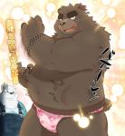 anthro asian_clothing belly clothing duo east_asian_clothing fundoshi japanese_clothing male overalls overweight overweight_male solo_focus underwear hinami shiro_to_kuro bear mammal polar_bear ursine 2016