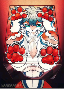 anal anthro genitals male penis shark_tail solo tongue tongue_out trapped gracieamai canid canine canis domestic_dog mammal hi_res