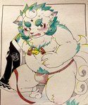 anthro asian_clothing belly blush bulge clothing east_asian_clothing fundoshi japanese_clothing male overweight overweight_anthro overweight_male solo underwear young young_anthro nunutaro3 asian_mythology east_asian_mythology japanese_mythology lifewonders mythology tokyo_afterschool_summoners agyo_(tas) foo_dog komainu mammal yokai 2020 hi_res