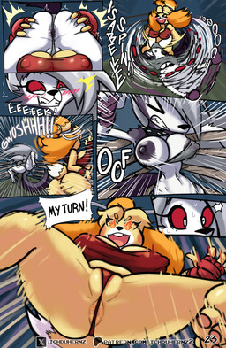 anthro anus areola biped breasts butt clothing collar dialogue eyelashes female genitals grey_hair hair nipples pupils red_clothing sound_effects speech_bubble spiked_collar spikes text thick_thighs thong underwear vulva white_body yellow_body ichduhernz animal_crossing hellaverse helluva_boss mythology nintendo isabelle_(animal_crossing) loona_(helluva_boss) canid canid_demon canine canis demon domestic_dog hellhound mammal mythological_canine mythological_creature shih_tzu toy_dog 2025 absurd_res english_text hi_res