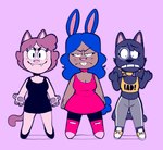 anthro clothed clothing female frown group hair long_hair paws raised_hand short_hair simple_background smile trio creator_ant amy_(creator_ant) diana_darling_(creator_ant) domestic_cat felid feline felis lagomorph leporid mammal rabbit hi_res