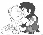 duo eyes_closed female feral male smile txlegionnaire friendship_is_magic hasbro my_little_pony applejack_(mlp) tex_(txlegionnaire) earth_pony equid equine horse human mammal pony 2015 6:5 monochrome