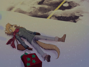anthro bag bottomwear box clothed clothing coat container corpse death female female_death footwear fur gift_box hair holidays lying on_back open_mouth outside panties shoes snow snowing solo tail topwear underwear frostbite80 christmas equid equine horse mammal absurd_res digital_media_(artwork) hi_res