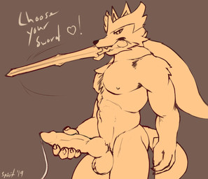 5_fingers animal_genitalia animal_penis anthro anthrofied bodily_fluids canine_genitalia canine_penis cum erection fingers genital_fluids genitals holding_melee_weapon holding_object holding_sword holding_weapon knot knotted_penis male masturbation melee_weapon mouth_hold muscular muscular_anthro muscular_male object_in_mouth penile penile_masturbation penis pokemorph solo standing sword sword_in_mouth text weapon weapon_in_mouth monkeyspirit nintendo pokemon canid canine crowned_sword_zacian generation_8_pokemon legendary_pokemon mammal pokemon_(species) zacian 2019 english_text