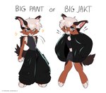 absurd_res angel_(cinderwishes) anthro big_pant_or_big_jakt_(meme) bottomwear brown_body brown_fur caracal caracal_(genus) cargo_pants cheek_tuft cinderwishes clothing ear_tuft english_text facial_tuft fangs felid feline fur hair half-closed_eyes hi_res humor inner_ear_fluff male mammal meme narrowed_eyes oversized_clothing pants shirt shorts simple_background smile solo tan_body tan_fur tank_top teeth text topwear tuft white_background white_hair wide_eyed yellow_sclera