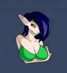 areola bite biting_lip biting_own_lip black_sclera blue_hair breasts clothed clothing female flashing hair hair_over_eye humanoid_pointy_ears lips looking_at_viewer multi_eye nipples not_furry off_shoulder one_breast_out one_eye_obstructed pointy_ears self_bite sharp_teeth simple_background solo teeth yellow_eyes neayix orinth_(neayix) demon humanoid 2d_animation animated frame_by_frame short_playtime