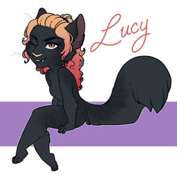 anthro breasts chibi fangs featureless_breasts female nude one_eye_closed smile solo teeth redpixie felid mammal 1:1 hi_res