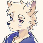 anthro biped blue_eyes clothing expressionless eyebrows fur fur_markings heterochromia male markings red_eyes school_uniform solo uniform white_body white_eyebrows white_fur itooku itooku_(character) canid canine canis mammal wolf 1:1 bust_portrait icon low_res portrait