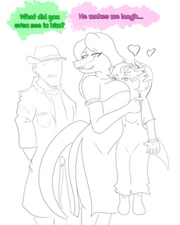 5_fingers anthro armwear big_breasts breasts cleavage clothed clothing coat cosplay crossover_cosplay dialogue dress elbow_gloves eyelashes face_in_breasts fedora female fingers gloves group hair handwear hat headgear headwear heart_eyes heart_symbol hug larger_female lipstick long_hair long_tail makeup male male/female overalls size_difference smaller_male smile snout strapless_clothing strapless_dress tail text topwear trenchcoat trio arsenic_iii cavemanon_studios disney goodbye_volcano_high ko_op_(game_developer) snoot_game who_framed_roger_rabbit anon_(snoot_game) eddie_valiant jessica_rabbit milhouse_(gvh) roger_rabbit stacy_(gvh) allosauroid carcharodontosaurid dilophosaurid dilophosaurus dinosaur giganotosaurus human mammal prehistoric_species reptile saurischian scalie theropod 2024 4:5 crossover english_text hi_res monochrome sketch