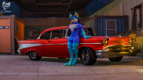 anthro bulge car digitigrade hair leaning leaning_backward leaning_on_car looking_at_viewer male nude nude_anthro paws public public_nudity solo tail vehicle guispe_opockjha solzin torielle69 chevrolet chevrolet_bel_air guispe_(guispe_opockjha) canid canine canis mammal wolf 2026 hi_res