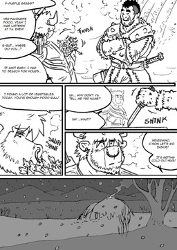 armor dialogue knife male male/male snow text husky92 european_mythology greek_mythology mythology bovid bovine humanoid mammal minotaur orc black_and_white comic english_text hi_res monochrome multiple_scenes