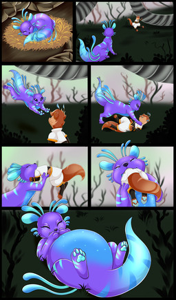 ambiguous_gender antennae_(anatomy) anthro anthro_pred anthro_prey back_tentacles biped blue_body blue_markings dipstick_tail dipstick_tentacles duo female female_prey markings oral_vore purple_body same_size_vore semi-anthro striped_markings stripes tail tail_markings tentacles vore whiskers mous69 rain_world videocult prisina yoku_(gyrotech) mammal mustelid otter slugcat absurd_res comic hi_res