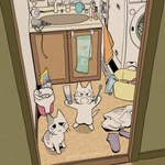 ambiguous_gender appliance brush duo feral laundry_machine toothbrush toothpaste towel washing_machine whiskers mojacookie shikaruneko_(series) shikaruneko domestic_cat felid feline felis mammal 1:1 hi_res official_art