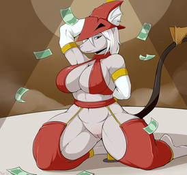 anthro big_breasts blue_eyes breasts clothing female genitals hair money navel pole solo stripper tail tipping vulva white_hair nightfaux final_fantasy final_fantasy_ix square_enix freya_crescent burmecian mammal rodent 2017