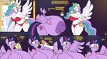 2019 absurd_res anthro areola badgerben big_breasts big_butt blush bottle bra breasts butt clothing container dialogue duo english_text equid equine female friendship_is_magic fun_paste good_girl hasbro hi_res horn huge_breasts hyper hyper_breasts liquid mammal my_little_pony mythological_creature mythological_equine mythology nipples panties princess_celestia_(mlp) purple_eyes text torn_clothing twilight_sparkle_(mlp) underwear winged_unicorn wings