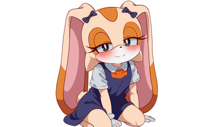 anthro bedroom_eyes blue_clothing blue_dress blush clothed clothed_anthro clothed_female clothing dipstick_ears dress ear_markings eyelashes female female_anthro floppy_ears gloves handwear kneeling looking_at_viewer lop_ears markings multicolored_ears narrowed_eyes pupils seductive simple_background smile smiling_at_viewer solo white_background young young_anthro young_female hanakaji sega sonic_the_hedgehog_(series) cream_the_rabbit lagomorph leporid mammal rabbit absurd_res hi_res