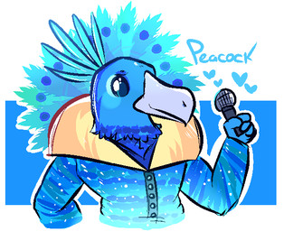 5_fingers anthro beak biped blue_body blue_eyes blue_feathers clothed clothing electronics feathered_crest feathers fingers green_body green_feathers grey_beak head_crest heart_symbol holding_microphone holding_object jacket male microphone outline peacock_feather simple_background smile solo text topwear clawzetto masked_singer peacock_(masked_singer) avian bird galliform peafowl phasianid 2019 aliasing blue_theme character_name cool_colors digital_drawing_(artwork) digital_media_(artwork) english_text half-length_portrait portrait species_name