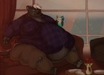 anthro belly big_belly clothing male obese obese_male overweight overweight_male solo highlandheifer_(artist) cephy felid mammal pantherine