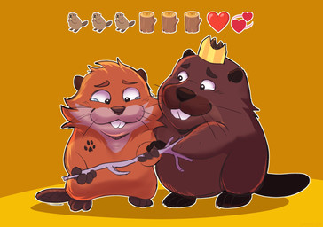 beaver_tail bodily_fluids branch brown_body brown_ears brown_fur brown_nose duo female feral fur gold_crown holding_branch male orange_body orange_fur tears ixnicholasxi disney hoppers_(disney) pixar king_george_(hoppers) mabel_tanaka beaver mammal rodent hi_res