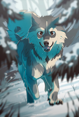 black_claws black_nose black_pawpads bodily_fluids brown_eyes claws curled_tail dripping fangs feral forest fur grey_body grey_fur looking_at_viewer male nude open_mouth outside pawpads plant running saliva saliva_drip snow solo tail tan_body tan_fur teeth tree azzai canid canine canis domestic_dog husky mammal nordic_sled_dog spitz 2016 colored digital_drawing_(artwork) digital_media_(artwork) shaded