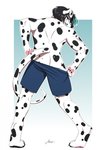 5_fingers anthro black_body black_fur black_hair black_spots digitigrade feet fingers fur hair male markings simple_background smile solo spots spotted_body spotted_fur toes white_body white_fur amur canid canine canis dalmatian domestic_dog mammal 2020 digital_media_(artwork) hi_res